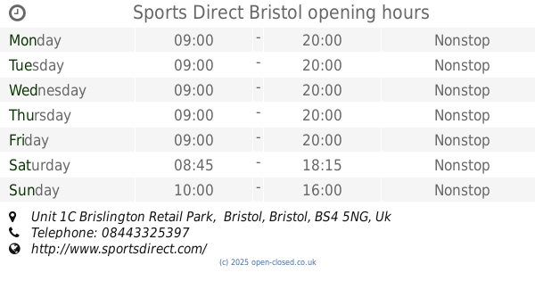 Sports Direct Opening Times Bank Holiday Monday