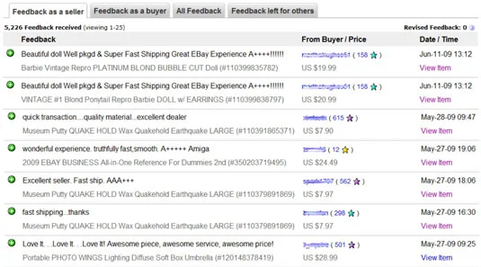 Positive Feedback Examples for Ebay