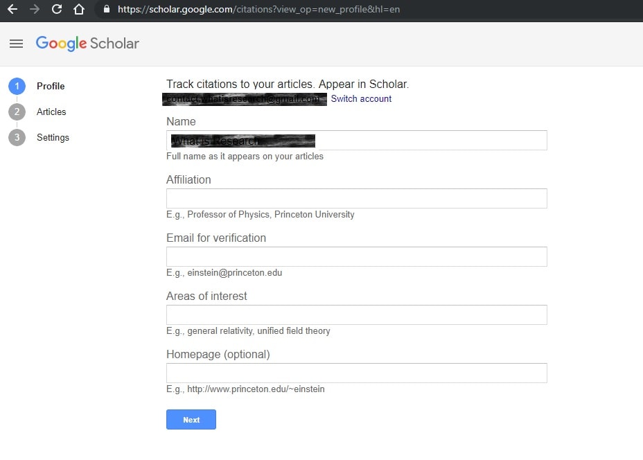 Create Google Scholar Account