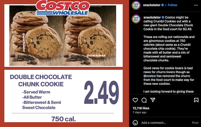 Double Chunk Chocolate Cookie Costco Calories