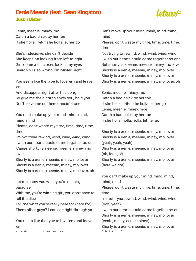 Eenie Meenie和訳と歌詞意味｜子供の数え歌が恋愛曲になった真相