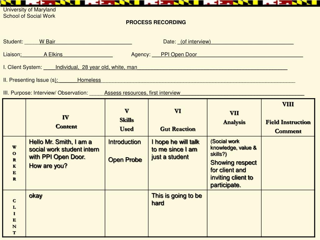 Examples of Process Recording for Social Workers