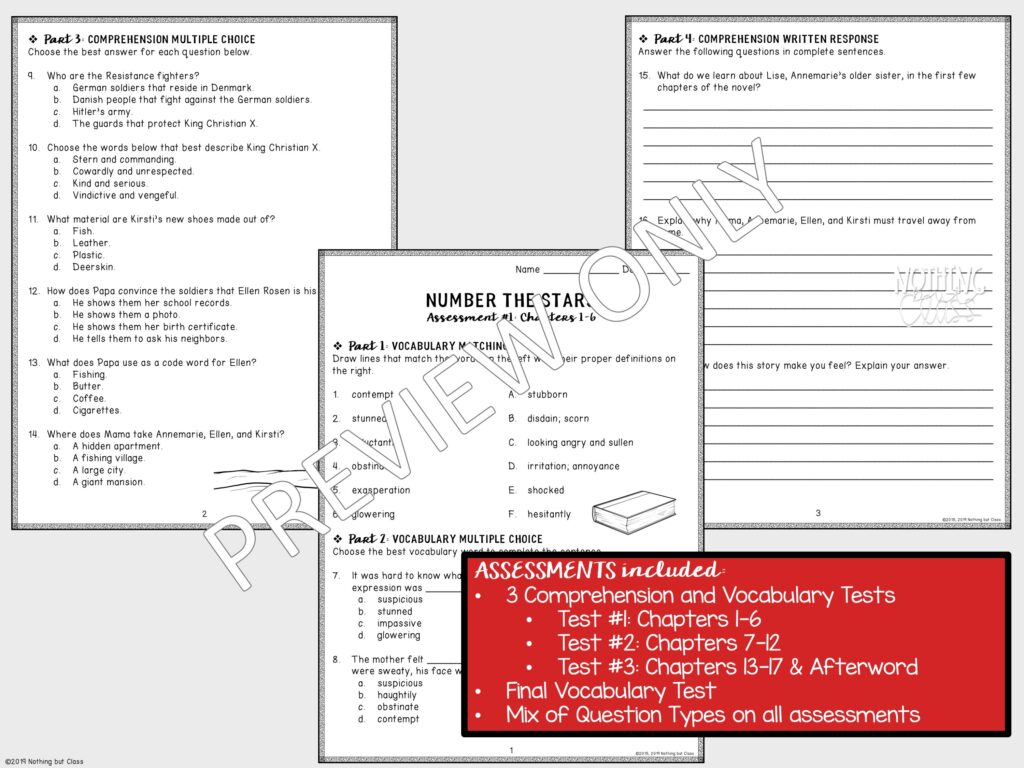 Number the Stars Comprehension Questions by Chapter